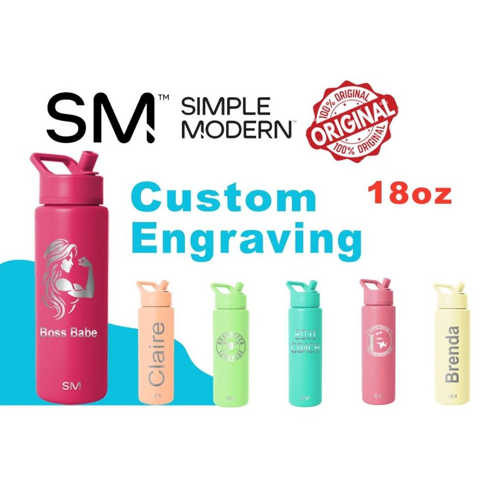 Personalized 18oz Simple Modern Water Bottle, Laser Engraved Stainless Bottle